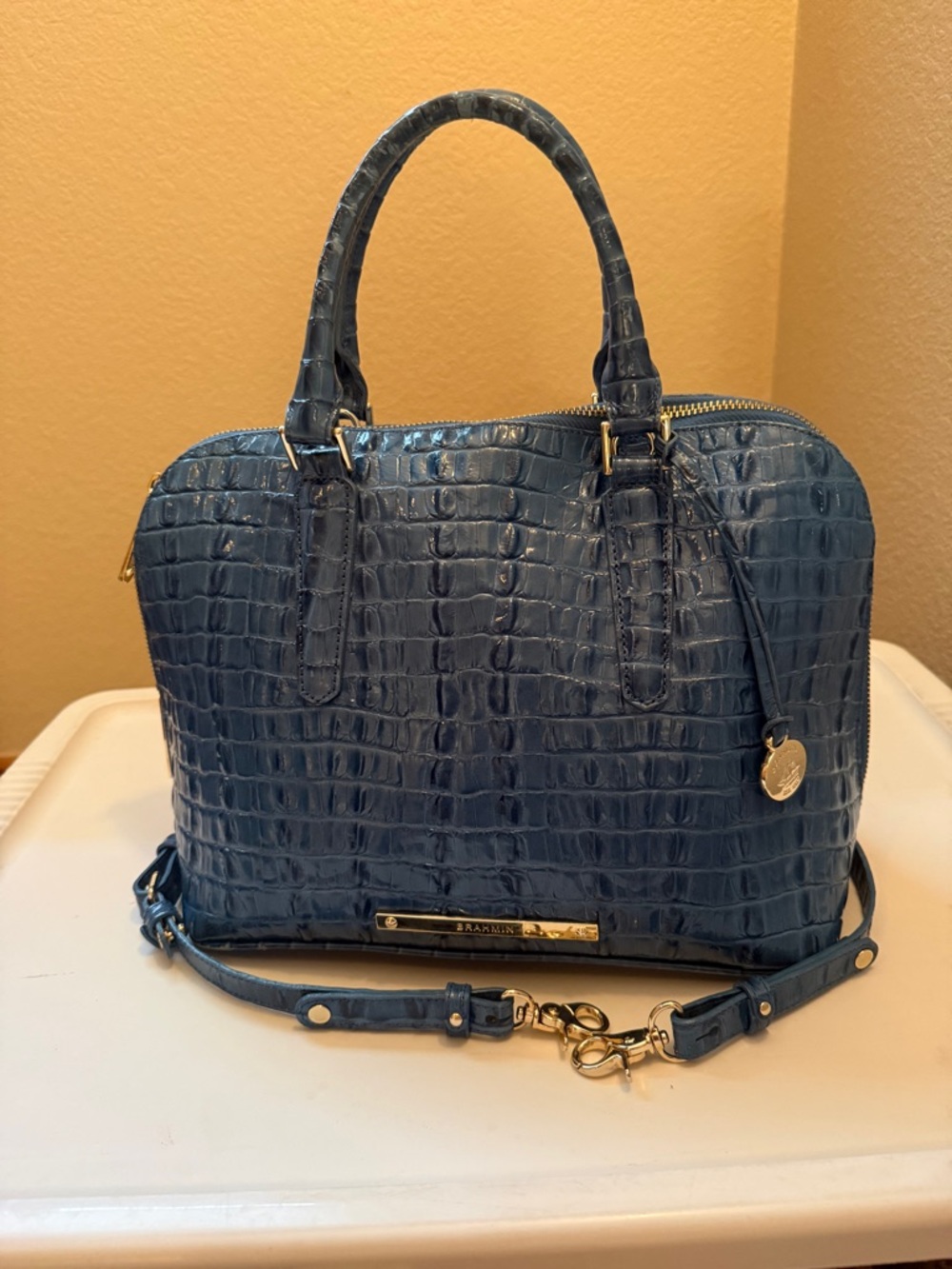 Brahmin Duxbury Blue Croc-Embossed Leather Satchel